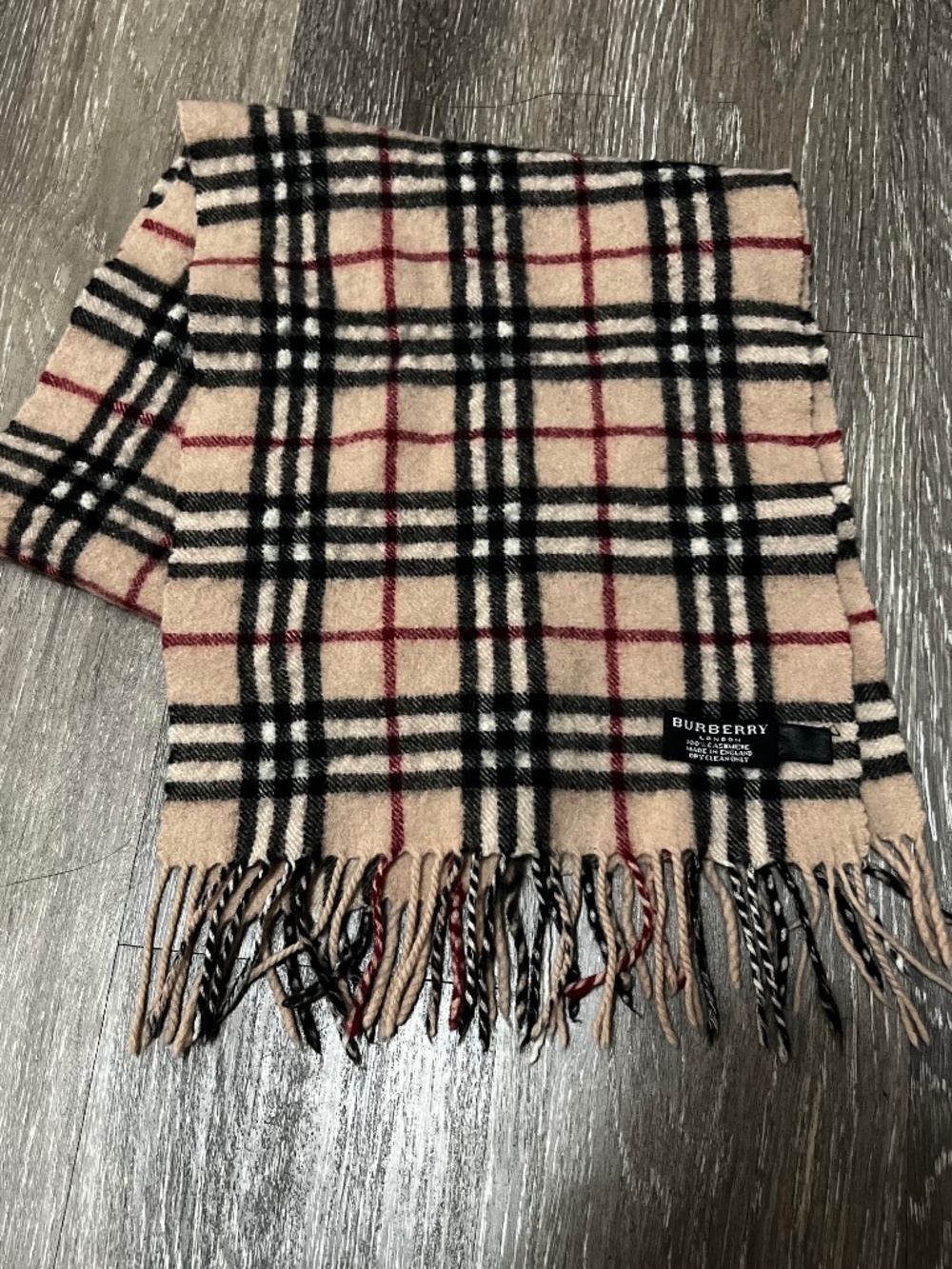 Burberry London Classic Nova Check Knit Scarf 100% Cashmere Beige 53x11